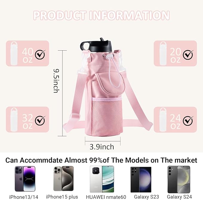 RRegeny【NEW STYLE Water Bottle Holder Crossbody Bag with Shoulder Strap, Leakproof Water Bottle Carrier for Hydro Flask16-40oz, Hands-Free Fitness Bag with Zipper Pockets for Hiking Travel Gym