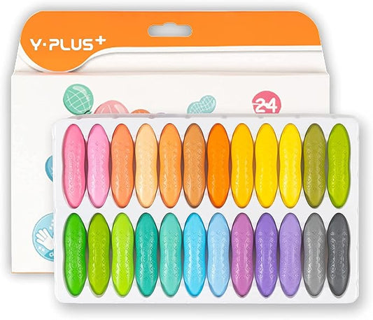 YPLUS Peanut Crayons for Kids, 24 Pastel Colors Washable Toddler Crayons, Non-Toxic Baby Crayons for ages 2-4, 1-3, 4-8, Coloring Art Supplies