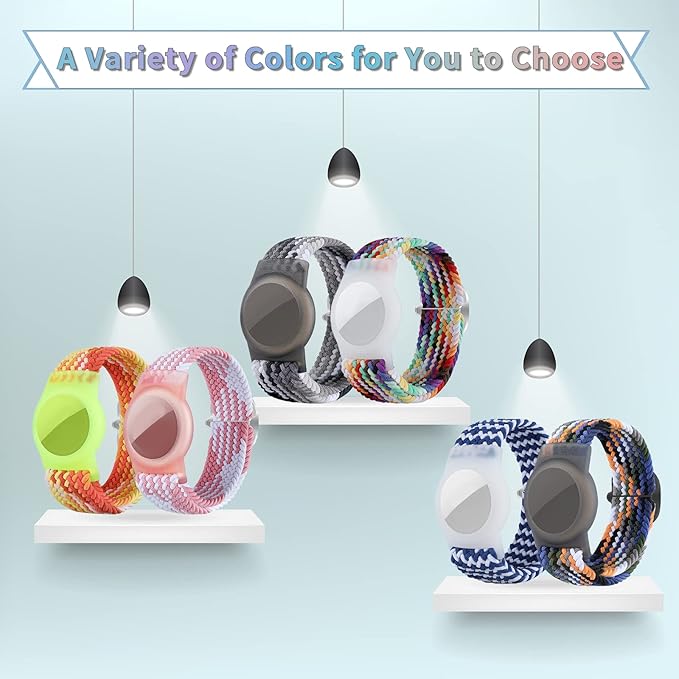 Kids Bracelet Compatible with AirTag, GPS Kid Tracker Holder Braided Wristband for Apple Air Tag, 2022 Upgraded Nylon Adjustable Anti Lost Airtag Watch Band for Kids Children Elders (Rainbow)