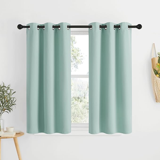 NICETOWN Bedroom Blackout Curtains for Kitchen Window - Window Treatment Thermal Insulated Solid Grommet Sound Reducing for Kitchen/Nursery, Aqua Blue, 2 Panels, W34 x L50