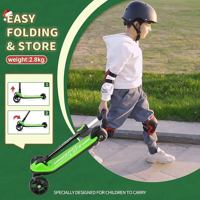 Besrey Kick Scooter for Kids Ages 3-10, 3-Wheel Folding Scooter with Adjustable Height, LED Light Wheels, Extra Wide Deck for Outdoor Activities