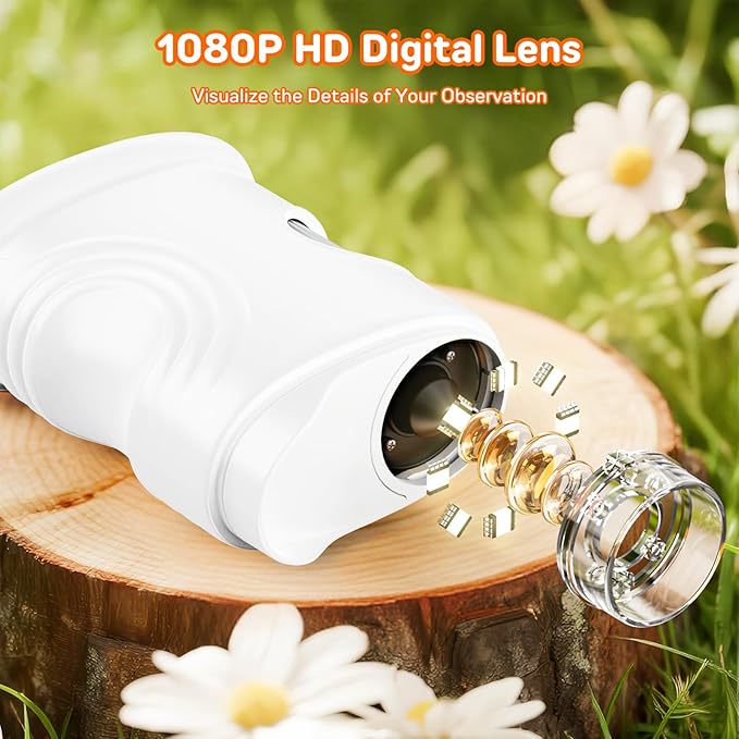 Handheld Microscope for Kids with 2" Screen, Pocket Microscope Magnifying Glass for Kids, Portable STEM Toys for Age 5 6 7 8 9 10 11 12, Photo & Video Edu Gift USB Rechargeable - White