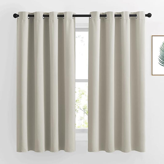 NICETOWN Natural Blackout Curtains 63 inch Long - Grommet Window Treatment Thermal Insulated Solid Room Darkening Sound Dampening Drapes for Living Room, 2 Panels, W52 x L63