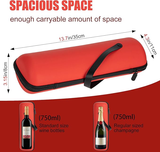 Single Wine Gift Tote Bag, Hard Shell Protector Bags Insulated Cooler Bag Champagne Bottle Gift Box, Portable Wine Carrier for Travel, Picnic, Beach, BYOB, Restaurant (Tangerine)