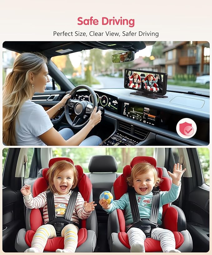BM5PRO 7.2" Dual Camera Baby Monitor, 1080P HD Display for 2 Kids, Night Vision, Easy Install Car Baby Monitor, Ideal Gift, Rear Seat Safety for Babies & Pets