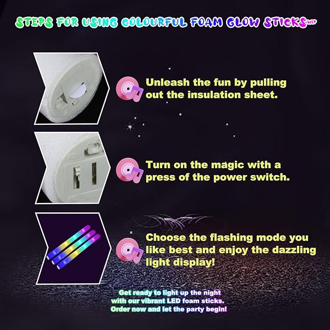 100-Count Foam Glow Sticks Party Pack - 4 Colors, Steady Bright Light Up Sticks for Weddings, Birthdays, Christmas, Halloween | Foam Glow Sticks Bulk Reusable, 6-Hr Glow, Eco-Friendly Foam