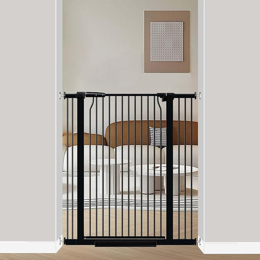 40.5" Extra Tall Baby Gate for Doorways, 32.6"-40.5" Extra Wide Pet Gate Pressure Mounted, Puppy Dog Gates Proof Indoor, No Drill Safety Child Gate, 1.37" Narrow Space Metal Black Gate