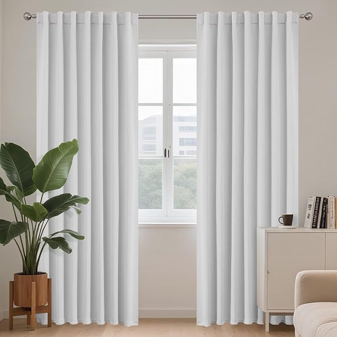 Joydeco 72 Inch 60% Blackout White Curtains 2 Panels,Elegant Soft Sheer Curtains for Bedroom,Thermal Insulated Black Out Drapes for Living Room,Rod Pocket Back Tab Drapes(W52 x L72 Inch,Greyish White)