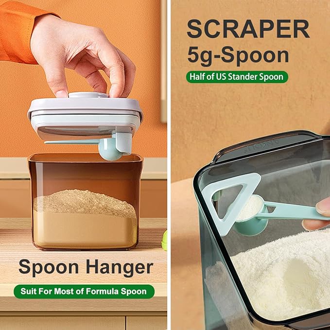 Ankou One-Push Formula Container, 2300ml Formula Dispenser with Scoop and Scraper, Milk Powder Container with Lids, BPA-Free Airtight Food Storage Container 1000g Large Capacity,Dark Brown, Rectangle