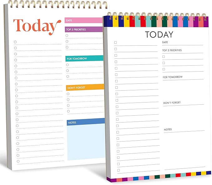 2 To Do List Notepads, Daily Planner Notebook with Tear-off Design, Undated Writing Organizer for Daily Tasks and Goal, Coiled Task Track Checklist Productivity Pad for Office, Classroom, Home, School