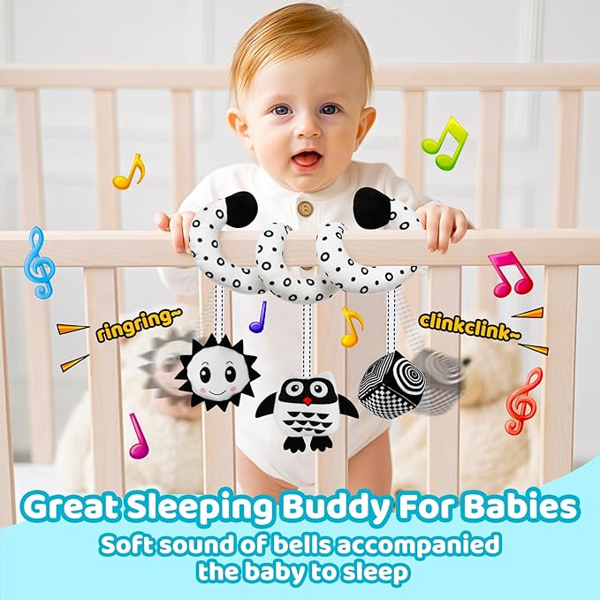 Black and White High Contrast Baby Toys - Sensory Infant Hanging Carseat & Stroller Toy for Newborns 0-6,6-12Months Perfect Easter Birthday & Baby Shower for Babies Boys Girls