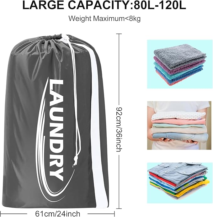 Sylfairy 2 Pack XL Laundry Bag with Strap,Heavy Duty Travel Laundry Bag,Rip-Stop Dirty Clothes Shoulder Bag with Drawstring,Easy Fit a Laundry Hamper or Basket Travel Essentials