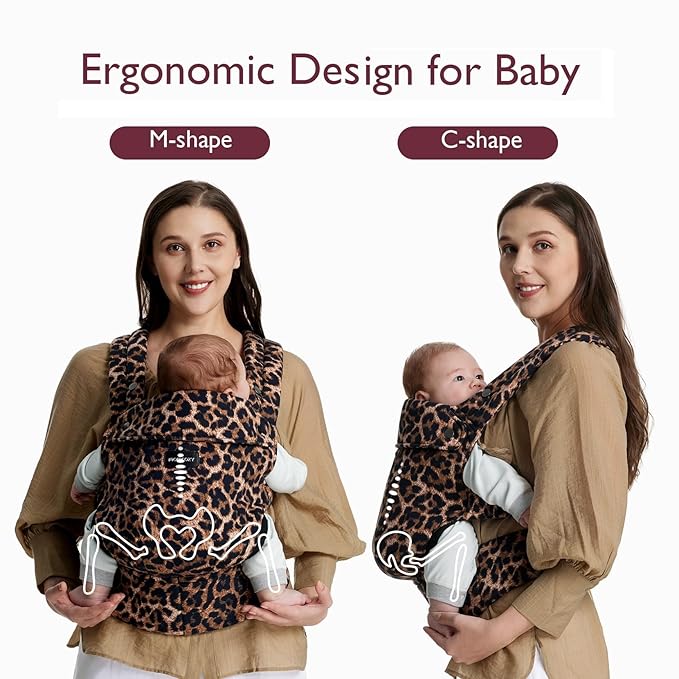 Momcozy Baby Carrier - Ergonomic, Cozy and Lightweight Carrier for 3-24 Months, Effortless to Put On, Ideal for Hands-Free Parenting, Enhanced Lumbar Support, Purehug for Infant to Toddler, Leopard
