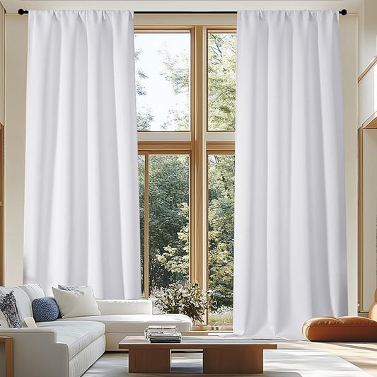 Simplebrand Ava Pure White Long 10ft Curtains for Patio 120 Inches Long 2 Panels Set, Solid Light Filtering Rod Pocket Window Treatment Curtains Room Darkening Drapes, 50" W x 120" L