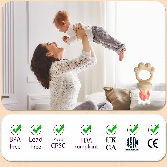 Baby Fruit Food Feeder - Silicone Nibble Tray Combo - Breastmilk Popsicle Mold for Cooling Relief, BPA Free Mesh Feeder for Infant Self Feeding (Claw Beige + Pineapple)