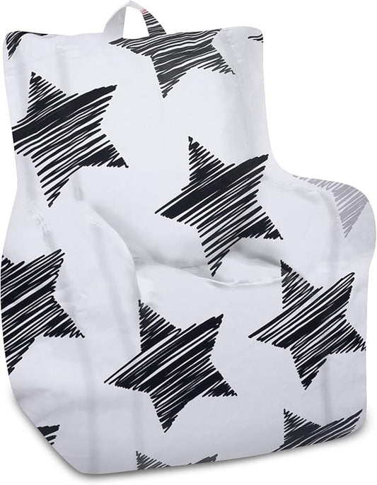 Posh Creations Bean Bag Chair Structured Seat for Toddlers and Kids, Comfy Chair for Gaming, Reading, and Watching TV for Children, Pasadena Chair, Canvas - Sketchy Stars