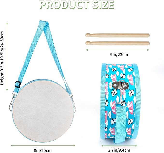 Kids Drum Set with Adjustable Strap: Toddler Musical Instrument for Ages 3-5, Wearable Drum Kit with Drumsticks, Educational Percussion Toy for Rhythm Music Development (Blue)
