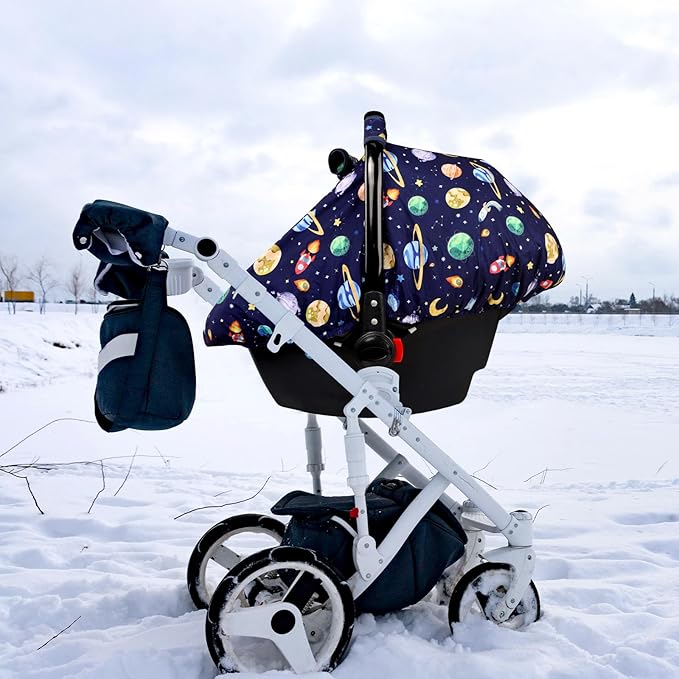 Baby Carseat Cover Winter, Pea Pod Infant Car Seat Covers Canopy for Newborn with 2 Layers Windows of Breathable Mesh/Fabric, Lightweight Polyester/Minky Dot Backing, Snug Fit Most Baby Car Seat