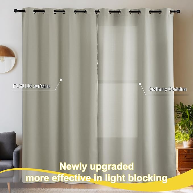 NICETOWN Grommet Blackout Curtains for Bedroom and Living Room - 2 Panels Set Thermal Insulated Smart Room Darkening Plylux Curtains for Nursery Window Cover (Snad, 52 x 84 Inch Long)