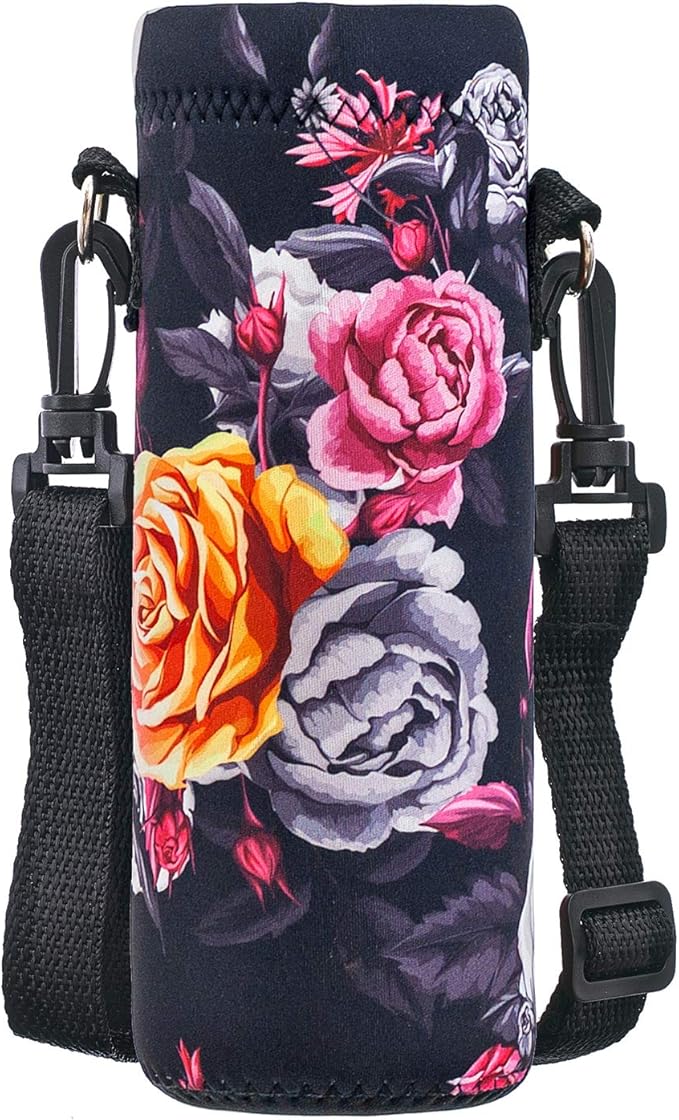 Neoprene Water Bottle Carrier Bag with Adjustable Shoulder Strap for Men Women Walking Hiking,Portable Insulated Holder Case for Stainless Steel/Glass/Plastic Bottles