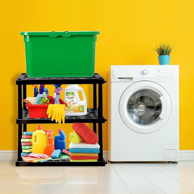 Oskar Storage Shelves - Bathroom Wall Organizer, Kids Room Toys Book Shelf, No Drill Heavy Duty, Kitchen Closet Garage Outdoor 3 Tier Stackable Plastic Shelving Unit