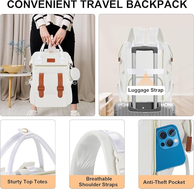 PIIOSER Diaper Bag Backpack with Ice Pack, Large Capacity & Waterproof Convertible Diaper Bag Tote for Moms Dads, Insulated Baby Tote Bag with Changing Pad, Stroller Straps & Pacifier Case, Cream