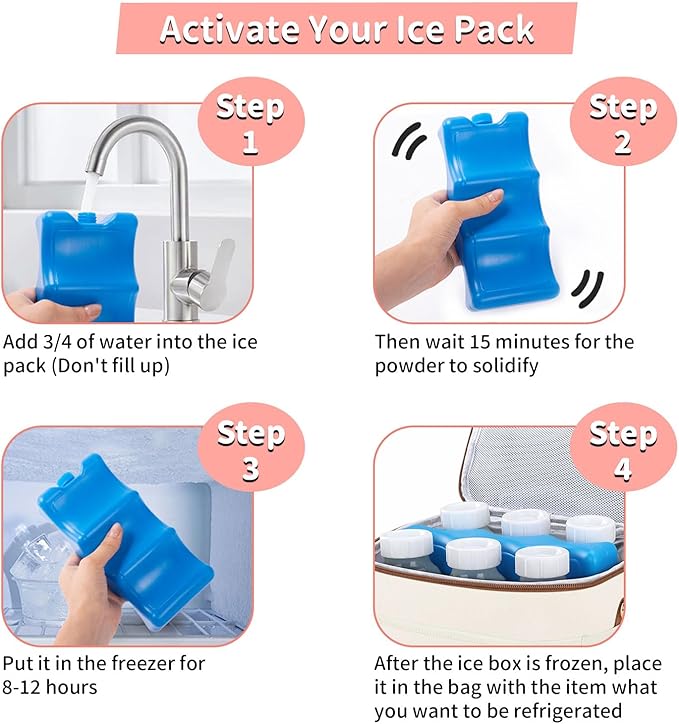 Breastmilk Cooler Bag with Ice Pack - Breast Milk Cooler Travel Bag Fits 6 Bottles Up to 11 Oz Insulated Baby Bottle Cooler Bag Breastmilk Storage Bag Cooler Perfect for Nursing Mom Daycare, Beige