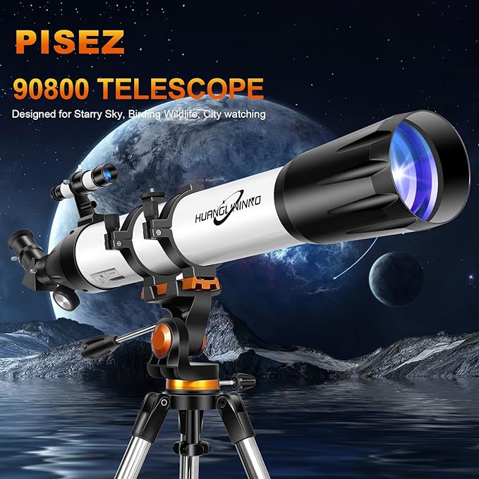 PISEZ Telescope for Adults High Powered ，90mm Aperture 800mm （35X-210X Professional Refractor Travel Astronomical Telescope for Kids & Beginners with Carry Bag, Phone Adapter