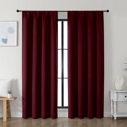 Simplebrand Ava Burgundy Blackout Curtains, 2 Panels Set, 40"W x 72"L, Bedroom & Outdoor, 100% Polyester, Unlined, Pinch Pleat Top, Rod Pocket Hanging