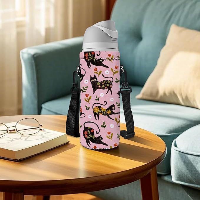 RICHEN Neoprene Water Bottle Carrier Bag with Adjustable Shoulder Strap,Insulated Water Bottle Cover for Stainless Steel/Glass/Plastic Bottles