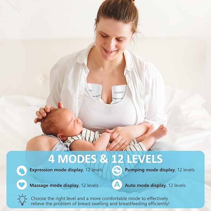 Wearable Breast Pump, Hands Free Breast Pump, Portable Electric Pump with LED Display, Ultra-Quiet and Pain Free- 4 Modes & 12 Levels, 24mm Flange, 2 PackPack