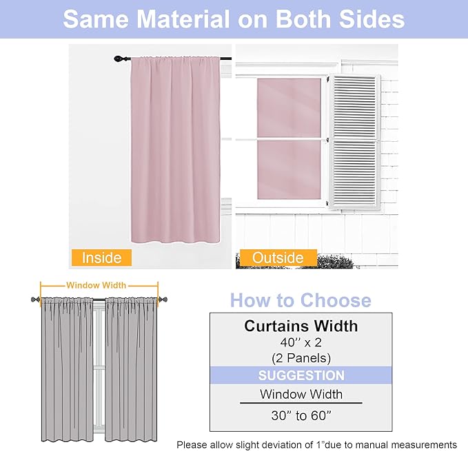 Simplebrand Ava Blush Short Blackout Curtains for Bedroom 45 Inches Long 2 Panels Set, Solid Thermal Insulated, Energy Saving Window Treatment Curtains Blackout Drapes, W40 x L45 Inch, Blush