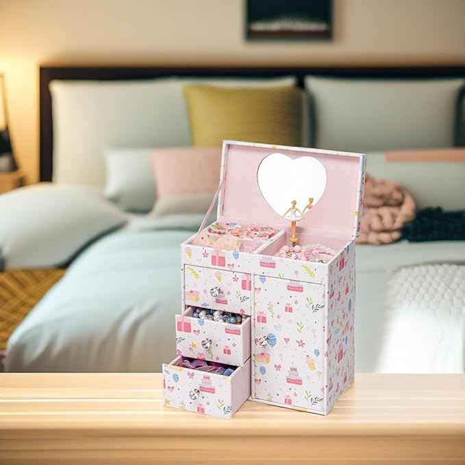 Vlando Musical Jewelry Box with Spinning Ballerina, Girls’ Jewelry Organizer for Necklaces Rings and Hair Accessories, Gift for Girls and Kids, Candy Pie