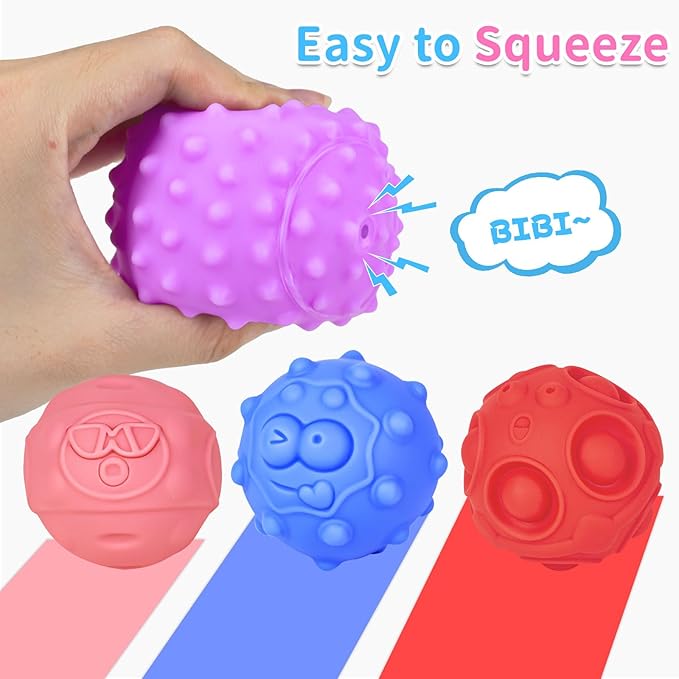 24 Pcs Sensory Balls for Toddlers, Sensory Baby Toys, Montessori Toy for Babies Squeeze, Infant Toys Soft Multi Ball Set Gifts with Bright Color Textured
