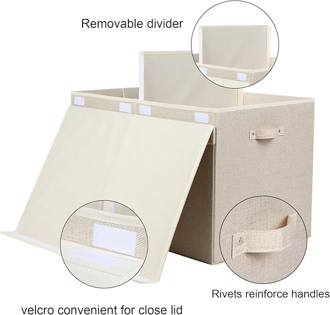 popoly 122L Large Toy Box Chest with Lid, Foldable Toy Storage Organizer Bin Boxes with Removable Divider for Kids, Boys, Girls, Nursery, Playroom, 26"x17" x17" (Linen Beige)