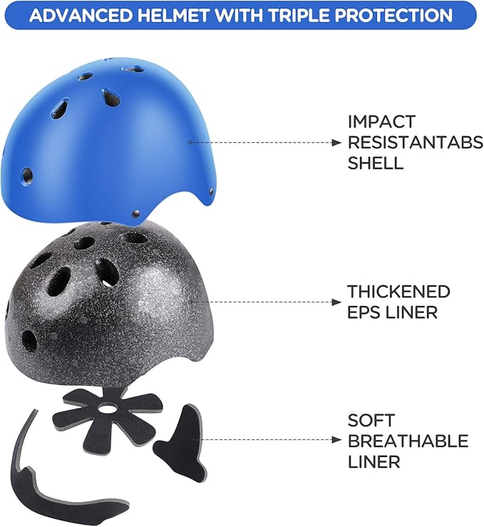 DaCool Kids Bike Helmet Set Skateboard Knee Pads - Kids Helmet Elbow Pads Wrist Guards Adjustable for 3~10yrs Girl Boy Kids Protective Gear Set for Sport Cycling Bike Roller Skating Scooter