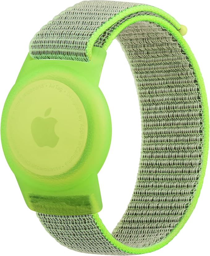 Kids Wristband Protective Case Compatible with Apple AirTag, Adjustable Nylon Bracelet for Air Tag GPS Tracker Holder with Anti Lost Watchband for Toddler Child Kids (Green+Blue)