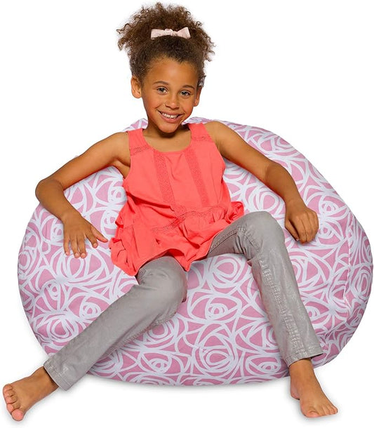 Posh Creations Bean Bag Chair for Kids, Teens, and Adults Includes Removable and Machine Washable Cover, Canvas Roses Pink, 38in - Large