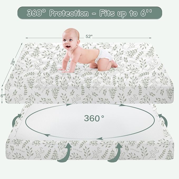 Yoofoss Waterproof Crib Mattress Protector 2 Pack, Quilted Crib Mattress Pad Cover Ultra Soft and Breathable, Machine Washable Toddler Mattress Protector for Standard Baby Crib Size 52''x28''