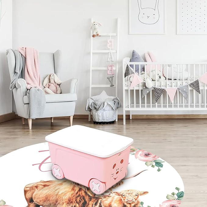 Custom Nursery Crib Bedding Set: Personalized Name 4 Piece Floral Highland Cow Design Baby Crib Sets for Girls - Toddler Double Layer Blanket Set, Comfortable Crib Bed Sheets for Baby Toddlers