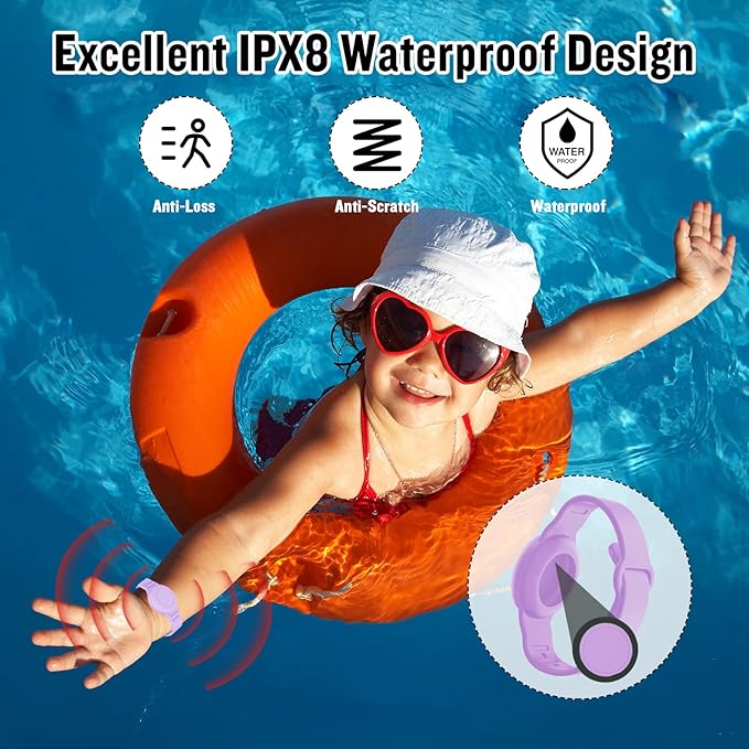 Waterproof AirTag Bracelet for Kids, Hidden Silicone Wristband for AirTag, GPS Tracker Case for Air Tag Holder Strap Band for Child Toddler, Secure Anti-Loss Protection(Purple)