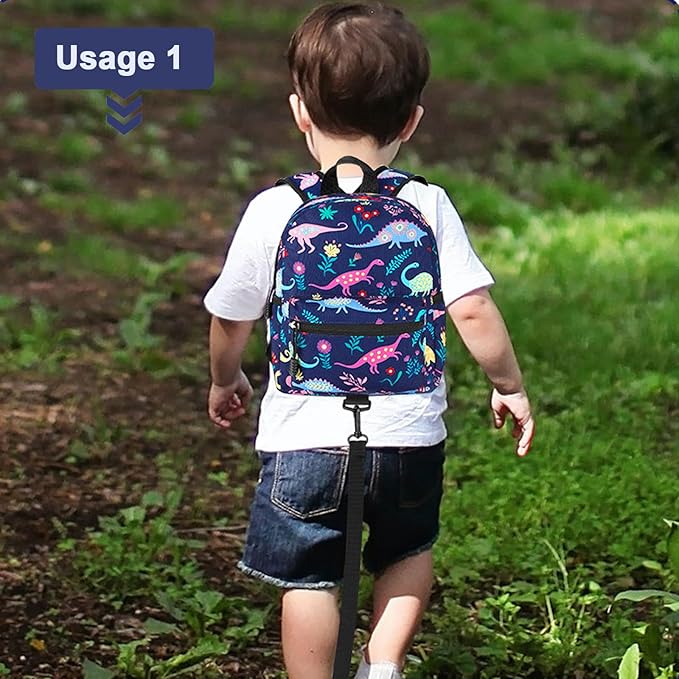 Accmor Toddler Backpack Leash with Anti Lost Wrist Link, Cute Mini Child Walking Harnesses Keep Kids Close Back Pack Rope Tether Rein for Baby Boys (Navy Blue/Dinosaur)