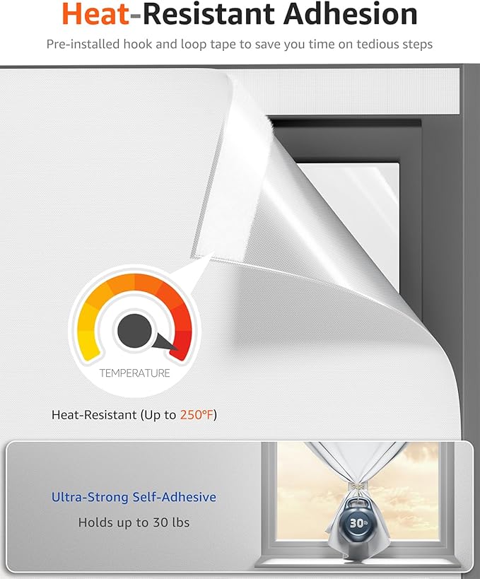 Sumobaby Blackout Curtains for Bedroom 42"x36" Portable No Drill Black Out Window Cover with Upgraded Hook&Loop Tapes,100% Blackout Shades,Thermal Insulated Blinds for Bedroom,Nursery(1 Panel,White)