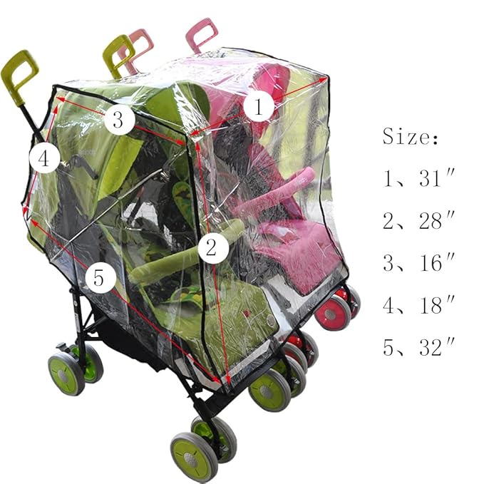 Aligle Twin Stroller Raincoat Universal Size Side by Side Stroller Weather Shield, Baby Rain Cover/Wind Shield