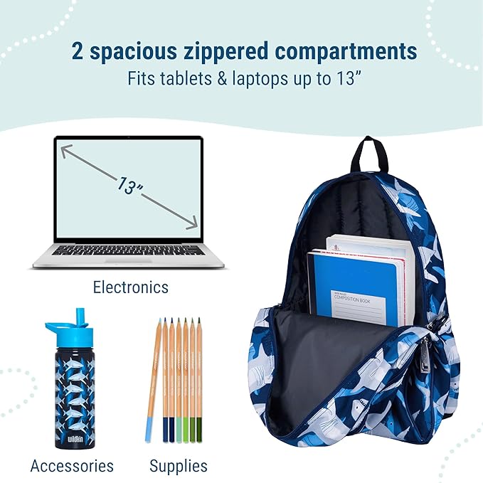 Wildkin 15-inch Kids Backpack – Durable, Padded, Adjustable for School & Travel - Sharks