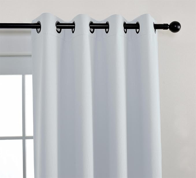 MIUCO Blackout Curtains Room Darkening Curtains Textured Grommet Window Curtains for Bedroom 2 Panels 52x63 Inch Long Greyish White