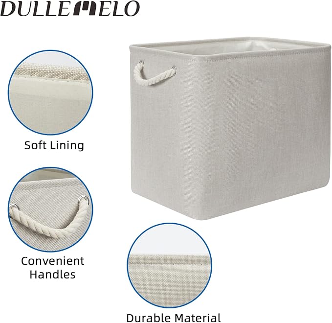 DULLEMELO 2-Pack Large Storage Baskets for Organizing Canvas Fabric Storage Basket Bins With Rope Handles for Shelf Clothes Empty Gift Basket (Beige)