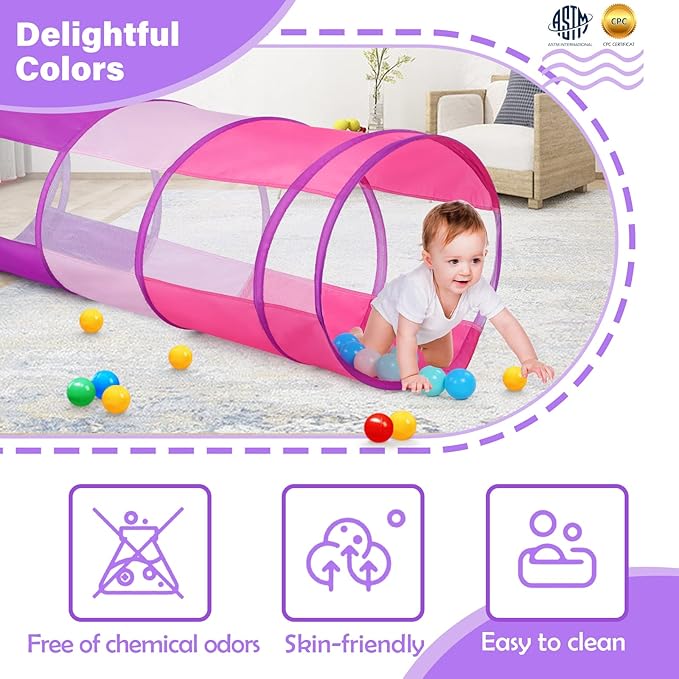 Moncoland Kids Play Tunnel Tent for Toddler, 6-ft Pop Up Crawl Toy Baby Children or Dog Cat with Breathable Mesh, Collapsible Gift Boy & Girl Indoor Outdoor Game(Colorful Mesh)