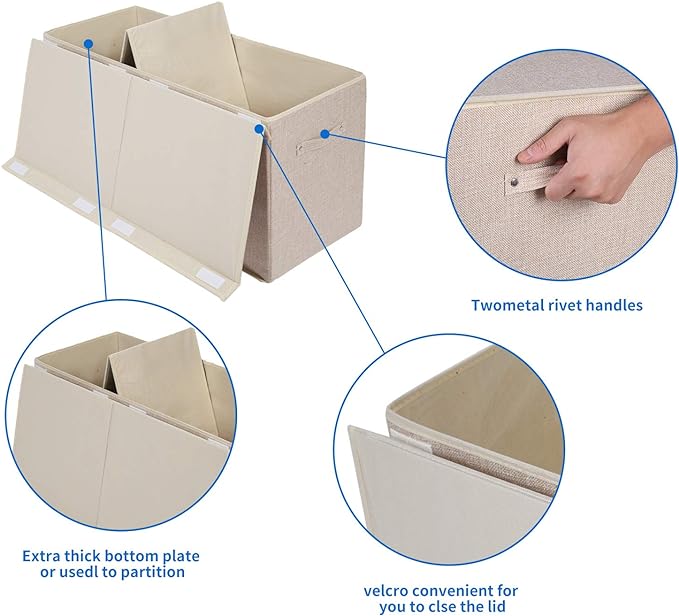 popoly 2 Pack Large Toy Box Chest Storage with Flip-Top Lid, Sturdy Kids Toy Storage Bin Boxes Container for Boys, Girls, Nursery, Closet, Bedroom, Playroom 25"x13" x16"(Linen Beige)