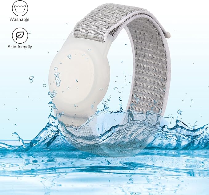 Kids Wristband Compatible with Apple AirTag, Protective Case for Air Tag GPS Tracker Holder with Nylon Bracelet, Adjustable Anti Lost Watch Band for Toddler Child Elder(Grey)